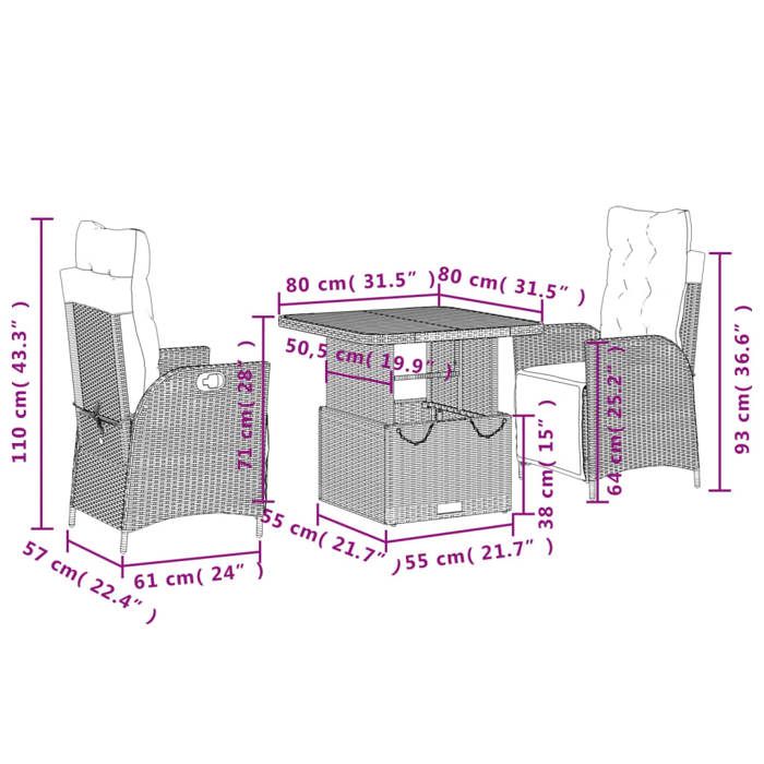 VidaXL 3-Piece Garden Dining Set with Cushions, Patio Table, Patio Furniture, Outdoor Furniture, Beige 3277483