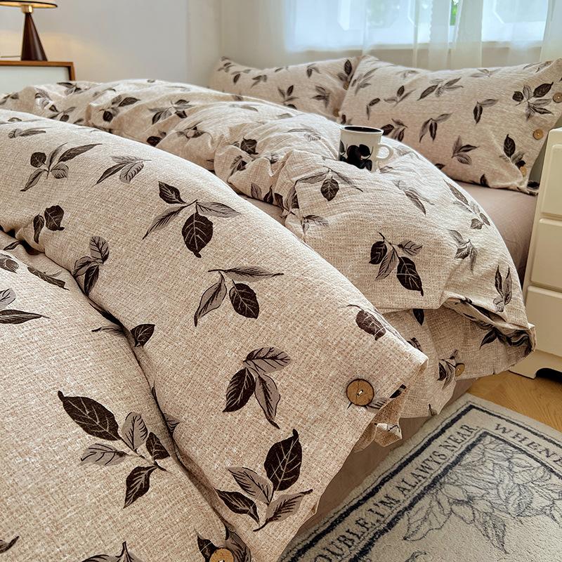 100% Bomull Naturlig Hampa Fyradelat Set - Klass A Tjockt och Lyxigt Retro Knäppt Ren Bomull Örngott och Lakan Set för Sängen.