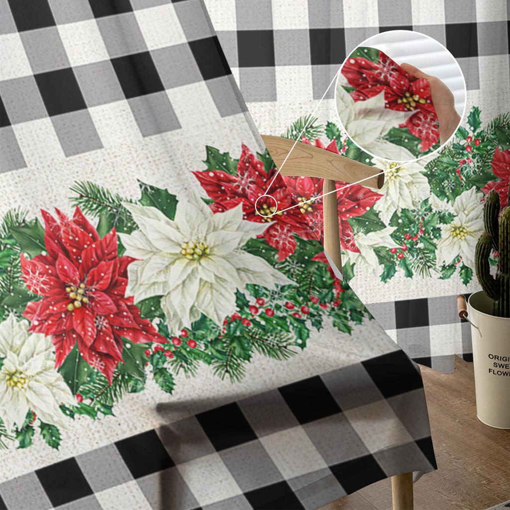 Christmas Poinsettia Berries Sheer Curtains For Kids Bedroom Living Room Voile Curtains Xmas Kitchen Tulle Curtain