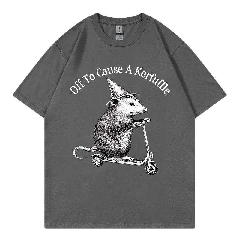 Off To Cause A Kerfuffle Opossum Scooter Funny Tshirt High Street Fashion Trend T Shirt Unisex Unisex Casual Loose Summer Tshirts