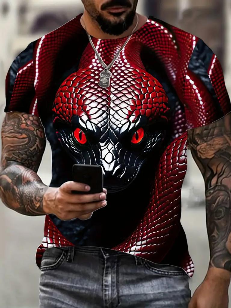 New 3D Printing Snake Graphic T Shirts For Men Summer Short Sleeve Round Neck Casual Tee Tops Mens Hip Hop T-Shirt Streetwear
