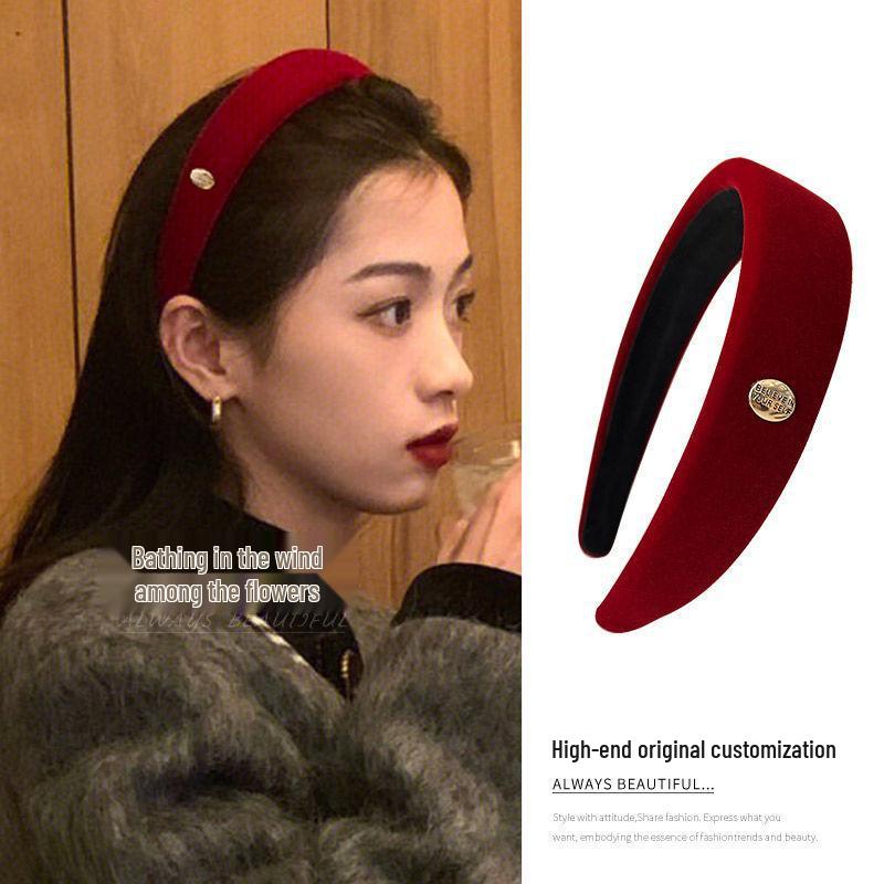 2023 Retro Velvet High Skull French Red Headband - New Year Hair Accessory