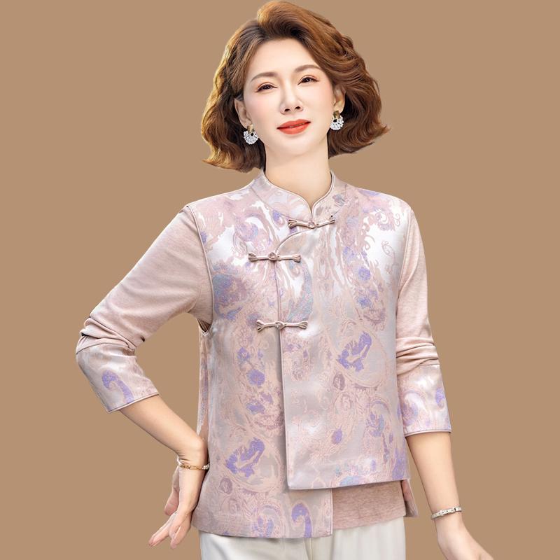 

2026 Spring Chinese Style Vest Set for Middle-Aged and Elderly Women – Two-Piece Top and Vest 4XL (135-150 Jin)