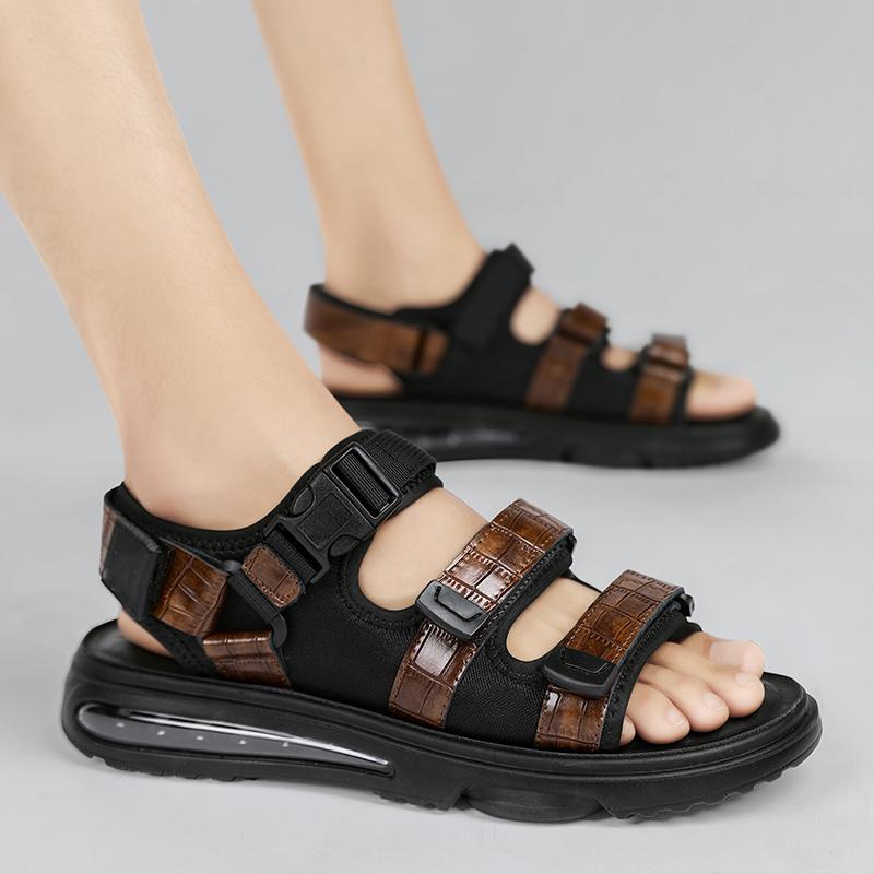 Fashion Italian Men Casual Leather Sandals2025New Breathable Waterproof Beach Shoe Outdoor Non-slip Thick-soled Sandals Minimalist Shoes