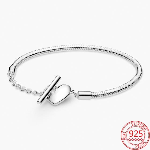 Authentic 925 Sterling Silver Infinite Knotted Heart T -Bar Strip Bracelet Multi -Snake Bangle Wedding Party Girls Fine Jewelry
