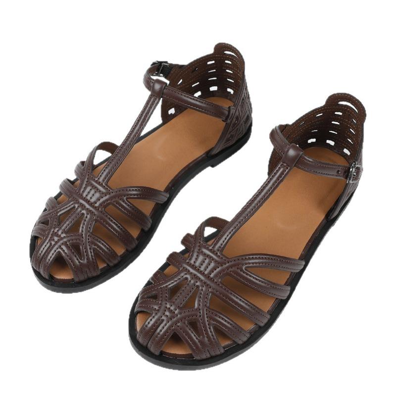 Women S Flat Roman Sandals Summer Breathable Hollow Out Vintage Style
