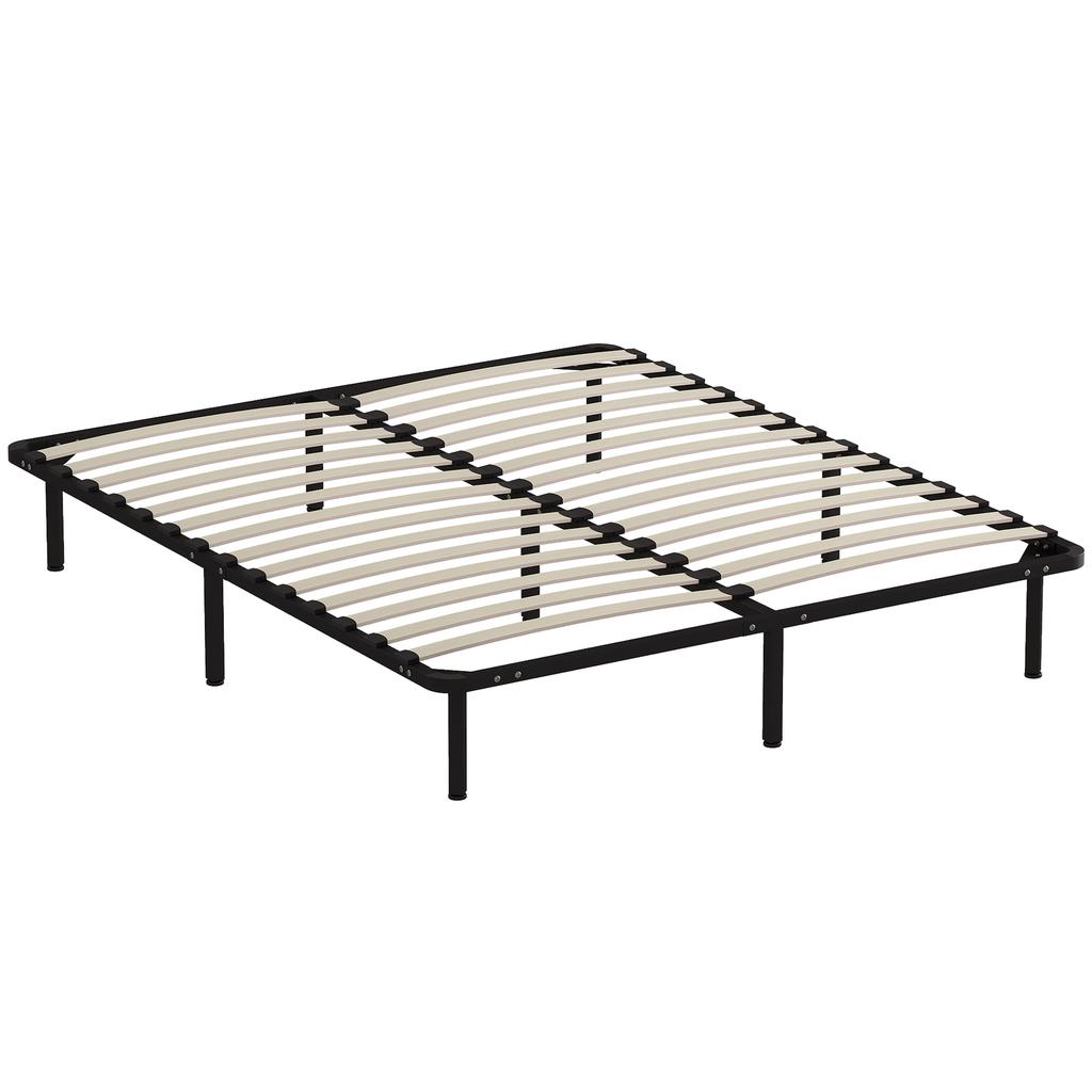 Bed Frame 160 x 190 cm, Double Bed in Solid Wood with Slatted Base and Foot, Storage Underneath, Black