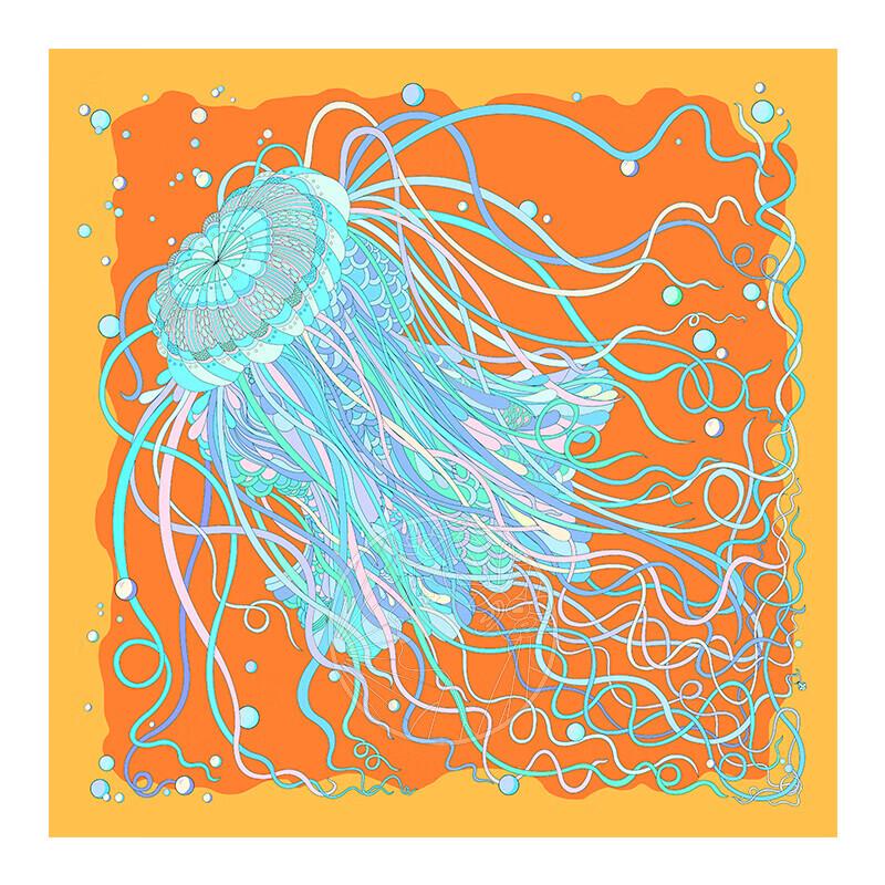 Aurora Jellyfish Design Mulberry Silk Scarf
