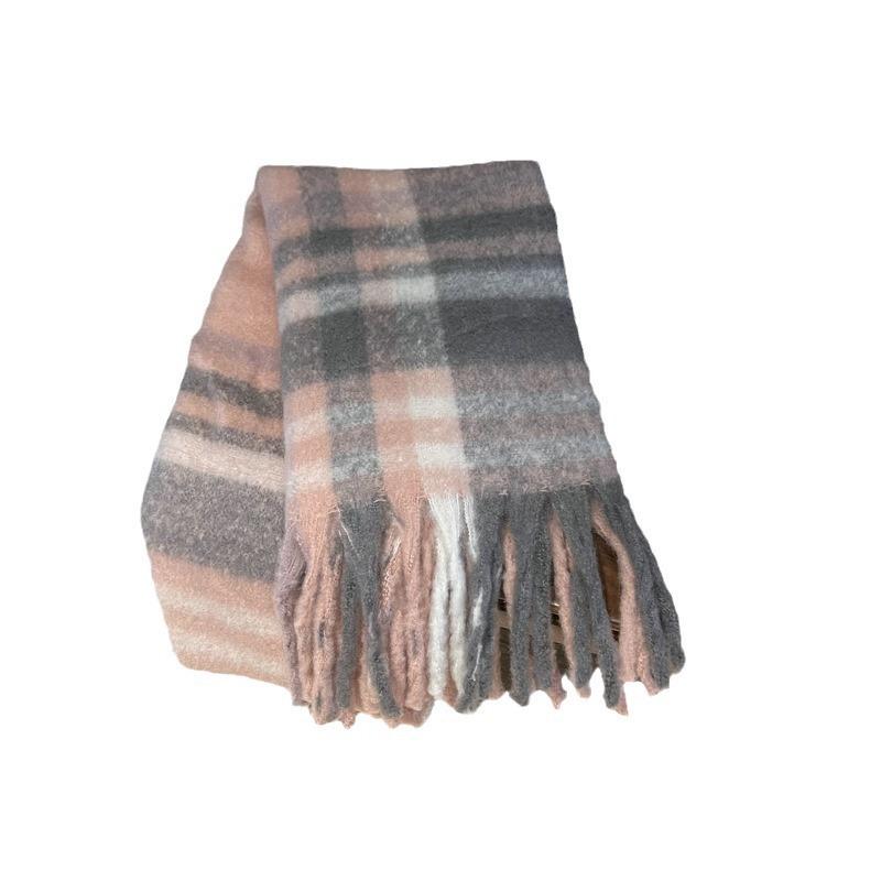 Autumn and Winter New Thickened Warm Circle Yarn Colored Imitation Cashmere Plaid Scarf Women's Tassel Versatile Shawl