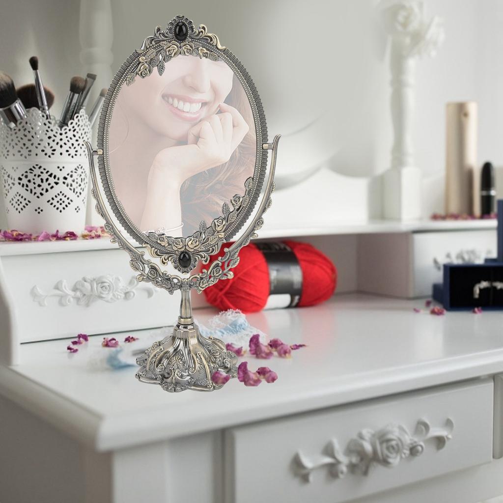 Make-Up-Spiegel Europäischer Metall-Retro-Doppelseitiger Spiegel für Badezimmer, Schlafzimmer, Ankleidezimmer(Bronze Groß )