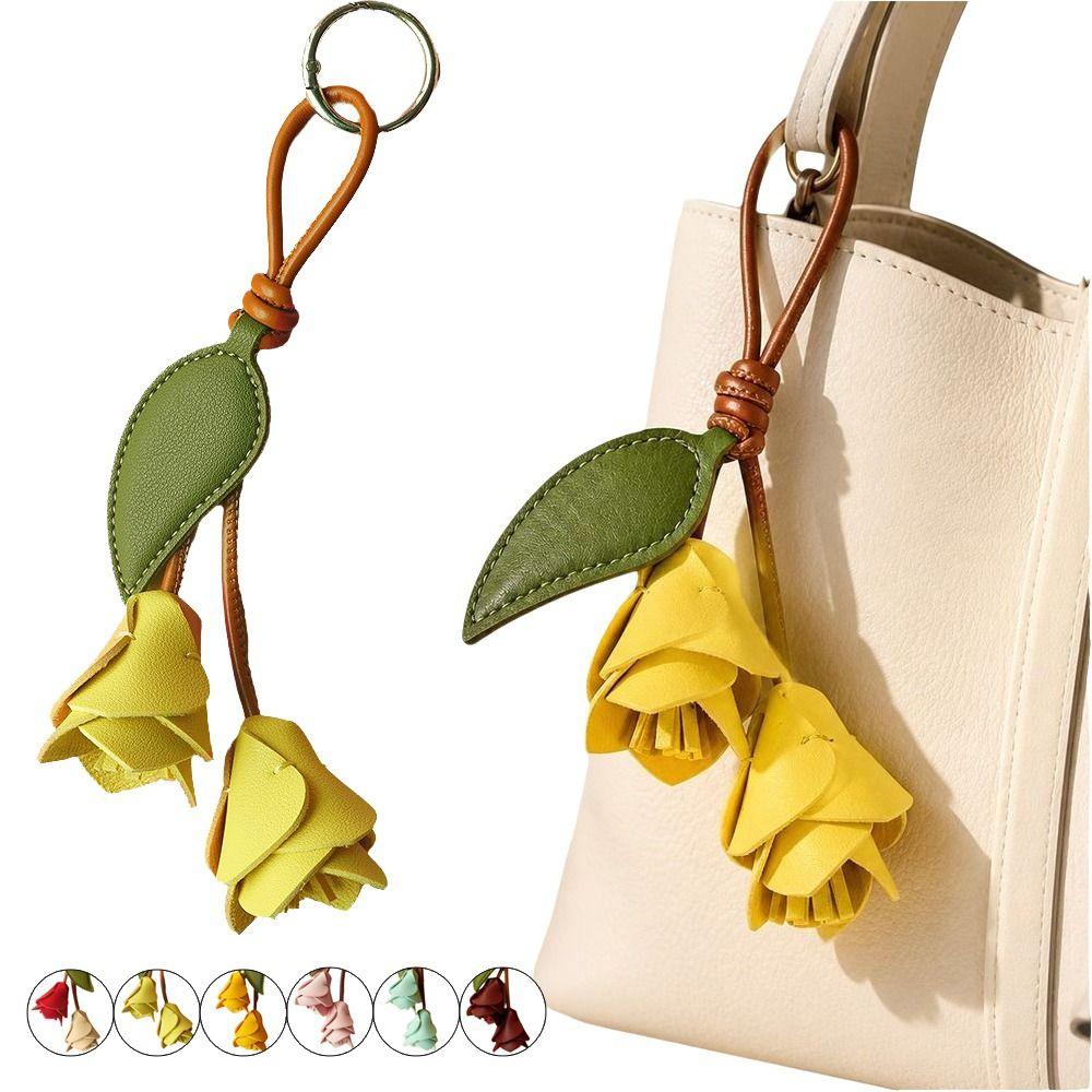 Lightweight Flower Bag Charm PU Leather Tulip Keychain Elegant Tulip Bag Charm  Gift Giving