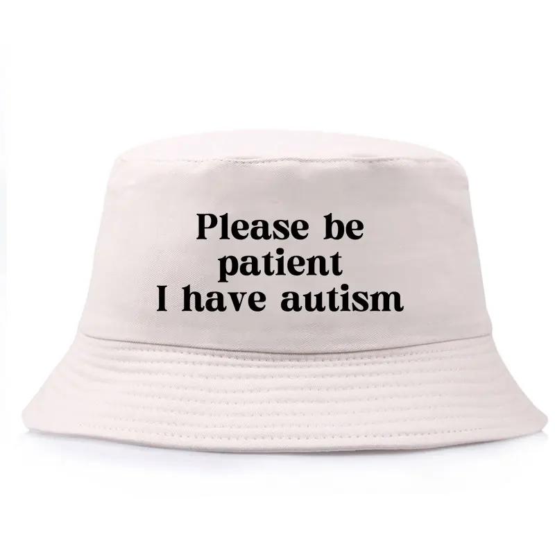 Bitte haben Sie Geduld, ich habe Autismus Aufdruck Bob Wende-Bucket Hat Fischerhut Unisex Erwachsener Tägliche Sonnenblende Panama Hüte