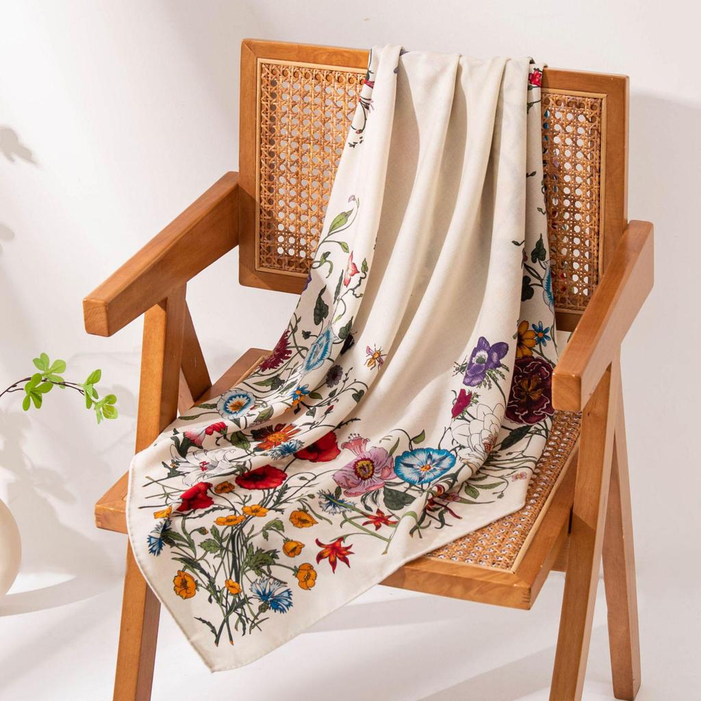 Eșarfă tip snood din lână mătăsoasă cu imprimeu floral față-verso pentru femei - Șal elegant, luxos, ușor