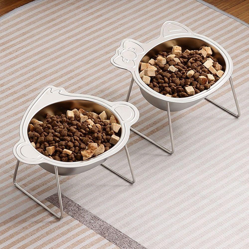 Cute Stainless Steel Raised Cat Bowl Tilted Neck Guard with Stand Cat Food Bowls Slanted Pet Feeder Pet Supplies