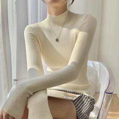 Women's Knitted Jumper Autumn Winter Half-high Neck SlimLong-sleeved Pullover Sweater Women's Knitted Bottoming Shirt