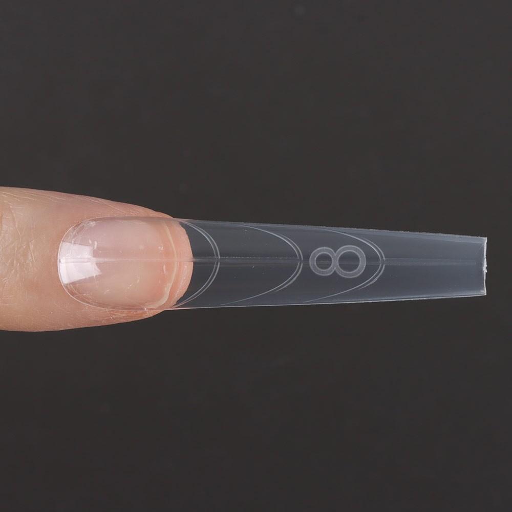 240pcs Coffin Shape Sandwich Nail Forms Ultra-Thin No-Trace Double-Sided Fake Nails with Auxiliary Line Almond Shape Nail Tips