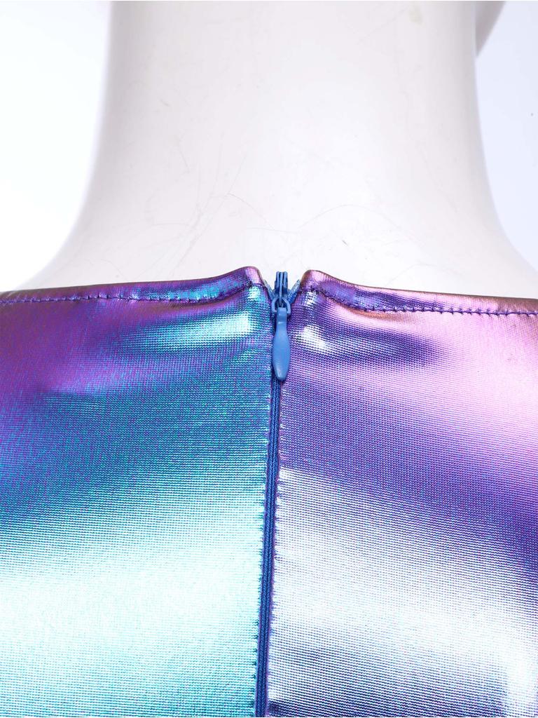 Womens 70s Disco Costume V Neck Flared Sleeve Crystal Decor Metallic Shiny Bodycon Dress