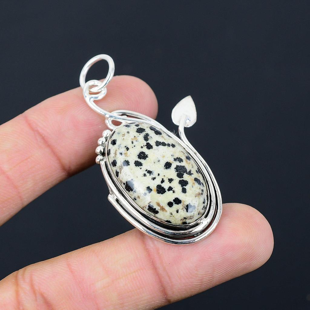 Sisters Day Deal Sterling Silver Oval Dalmatian Jasper Gemstone Handmade Pendant
