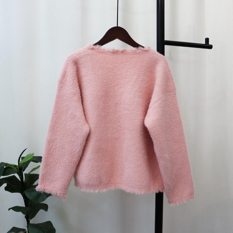 2025 autumn and winter new imitation mink velvet Chinese pearl disc buckle knitted cardigan small fragrant fringed sweater jacket tide