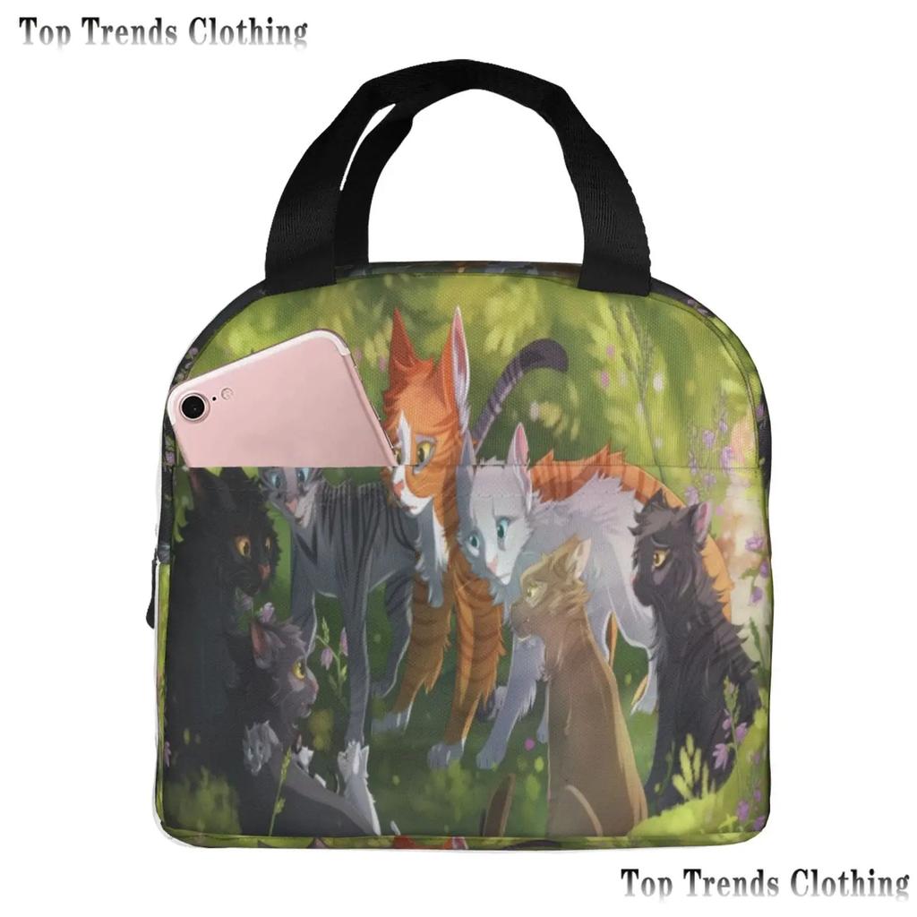 Warriors Cats Isolerad Lunchväska för Kvinnor Vattentät Termisk Kylväska Lunch Tote för Kontorsarbete Skola Termiska Väskor