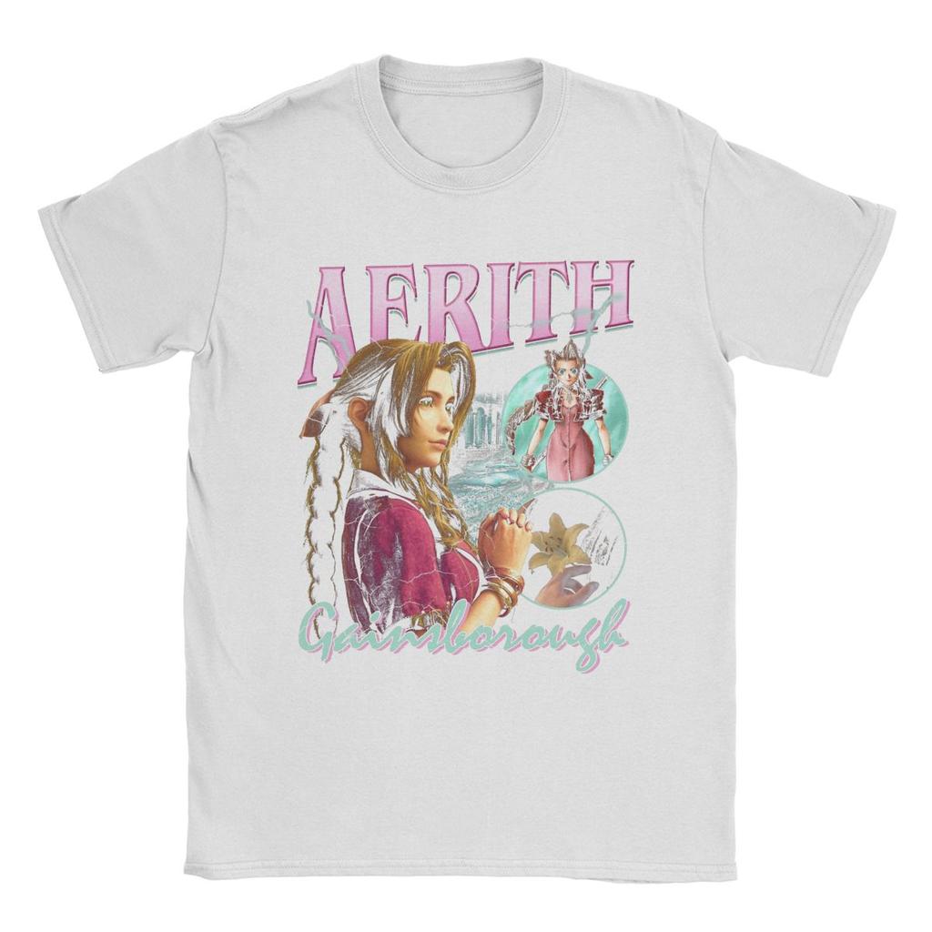 Vintage Aerith Gainsboro Final Fantasy 7 T-Shirt for Men Crewneck Pure Cotton T Shirts Short Sleeve Tees Gift Idea Clothing