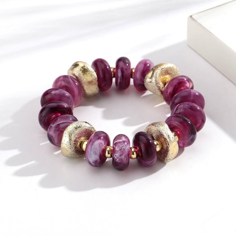 New Colorful Acrylic Geometric Beaded Bracelet for Women Trendy Resin Irregular Round Elastic Bracelets Statement Jewelry Gift фиолетовый