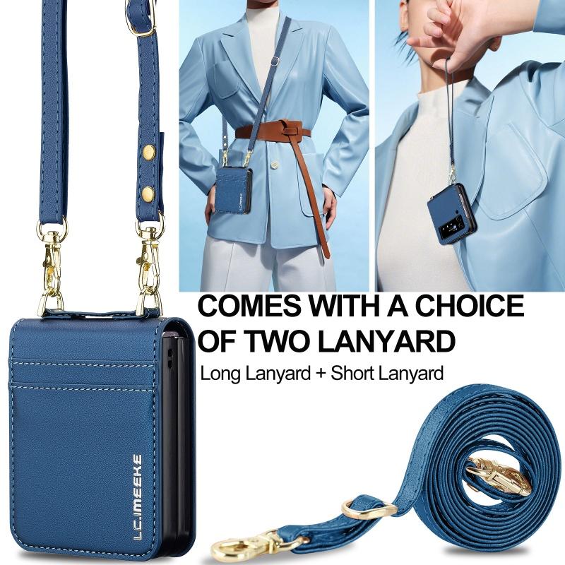 Handyhülle für Samsung Galaxy Z Flip 7 6 5 4 3 Flip6 Flip5 Flip4 Mit langem Lanyard Lederbrieftasche Kartenhülle Crossbody-Tasche Rückentasche