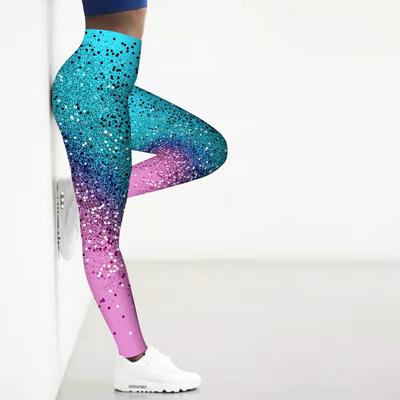 Kadın İki Ton Parlak Kristal Baskılı Esnek Yoga Taytları Fitness Koşu Spor Salonu Sporları Aktif Pantolon