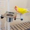 Stainless Steel Parrot Feeders With Double Cup Standing Perch Platform For Cage Bird Rabbits Ferrets Watering Feeding Use
