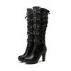 Soleist Platform Boots For Women Lace Up Chunky High Heel Mid Calf Boots Narrow Band Bow Knot Goth Gothic Shoes Winter 2024