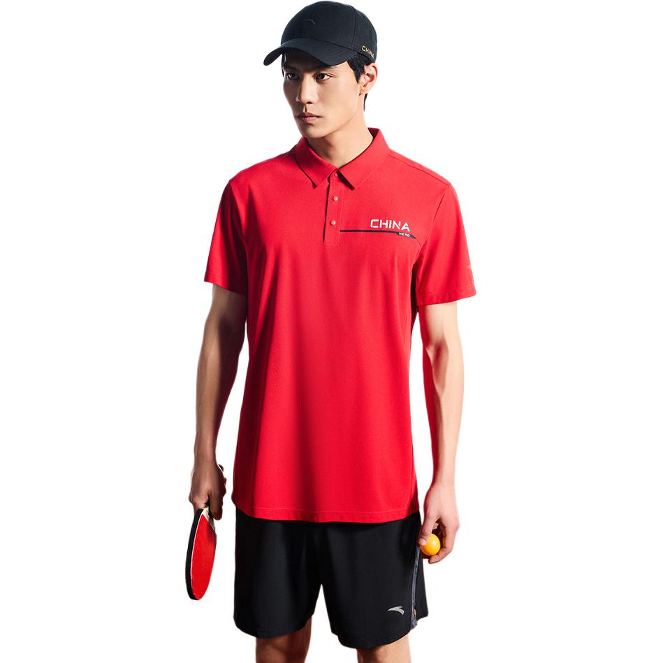 Anta Training Series Letter Print Casual Sports Comfortable Quick-Dry Short Sleeve Polo Shirt Men Polo Shirts Basic-Black 152437101-4
