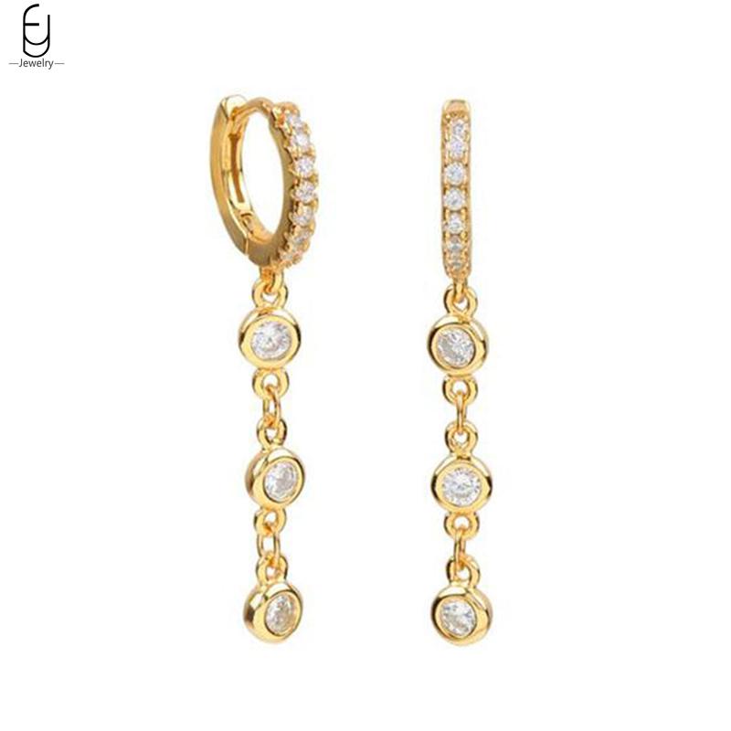 925 Silver Needle Luxury Long Chain Tassel Crystal Stud Earrings For Women Exquisite Pendant Gold Earrings Fine Jewelry