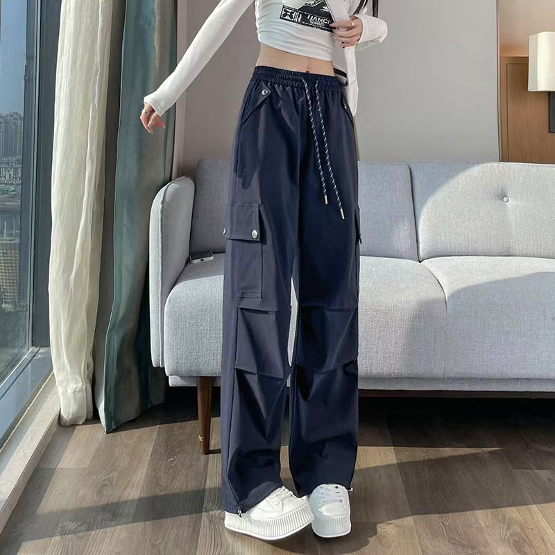 Letné americké trendy cargo nohavice pre ženy s vysokým pásom, zoštíhľujúce, splývavé, s rovnými nohavicami, voľné, členkové, dlhé nohavice