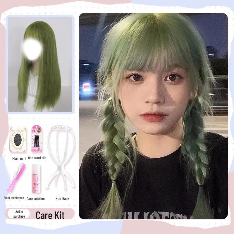 Natural Long Black Straight Wig with Air Bangs