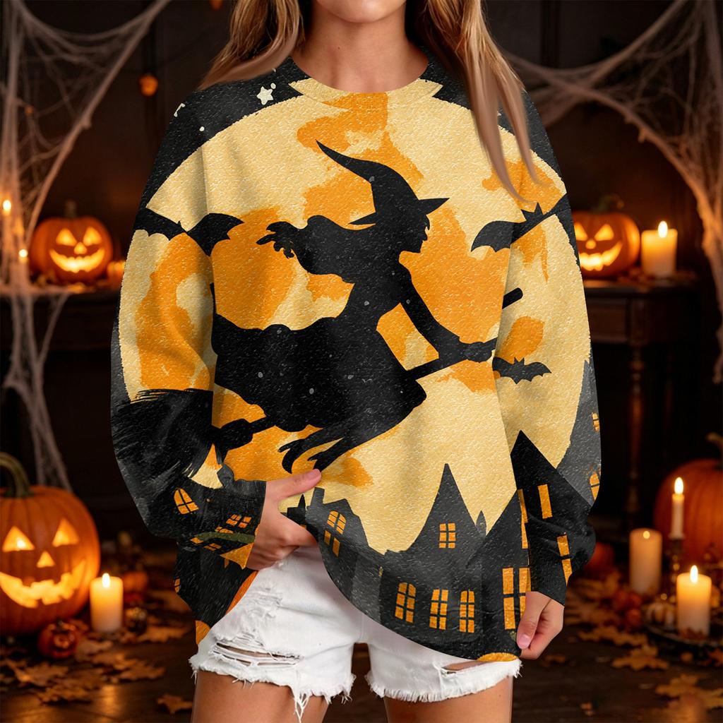 Women's Fashion Casual Halloween Print Round Neck Sweatshirt