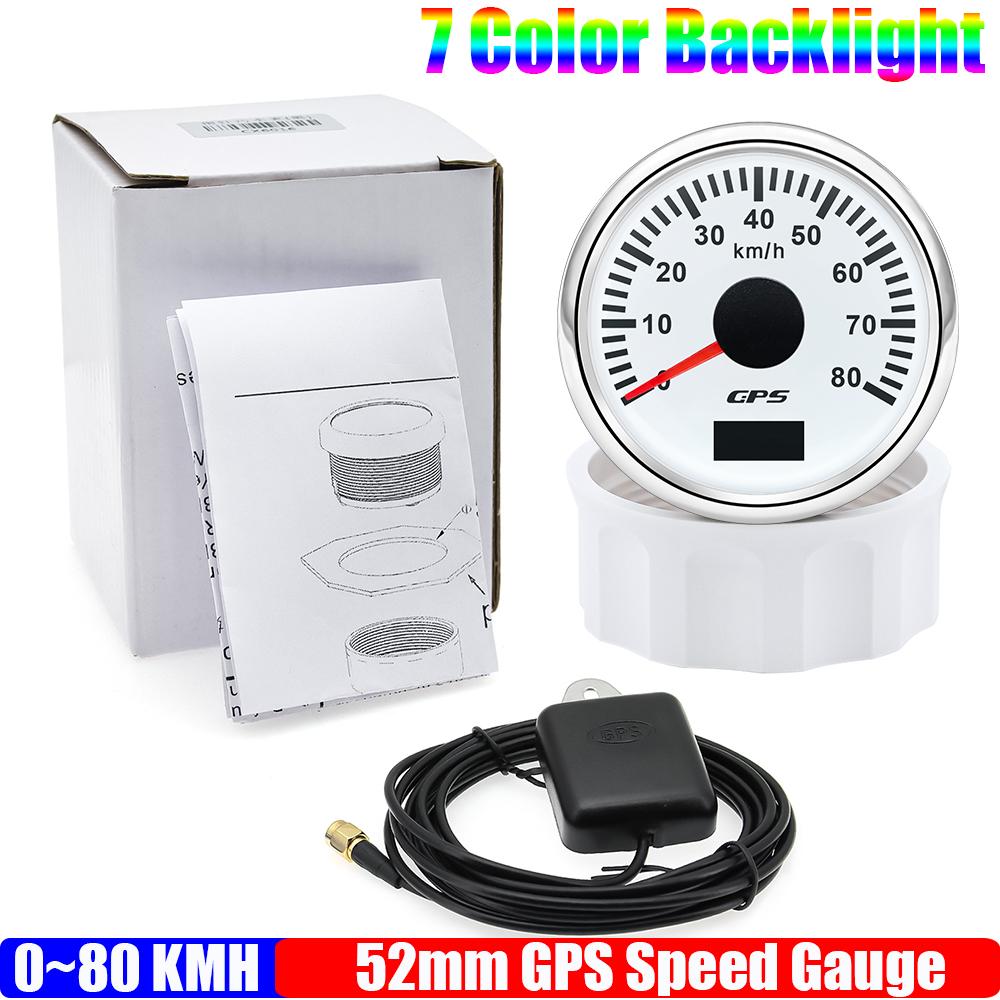 30KMH,60KMH,80KMH,120KMH,200KMH GPS Speedometer Gauge with Antenna 7Color LED 52mm Speed Meter for Marine Boat Car 12V24V