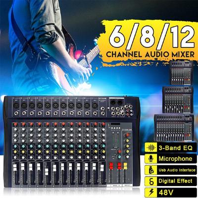 Napájení 48 V 6/8/12 kanálový mikrofon Konzola digitálního mixážního zesilovače Profesionální Karaoke Audio Mixer Audio USB