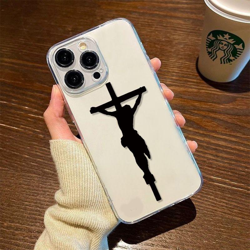Jesus Cross Silhouette Print Phone Case for iPhone 17 16 15 14 13 12 11 16E Series Pro Max Plus Double Layer Protection