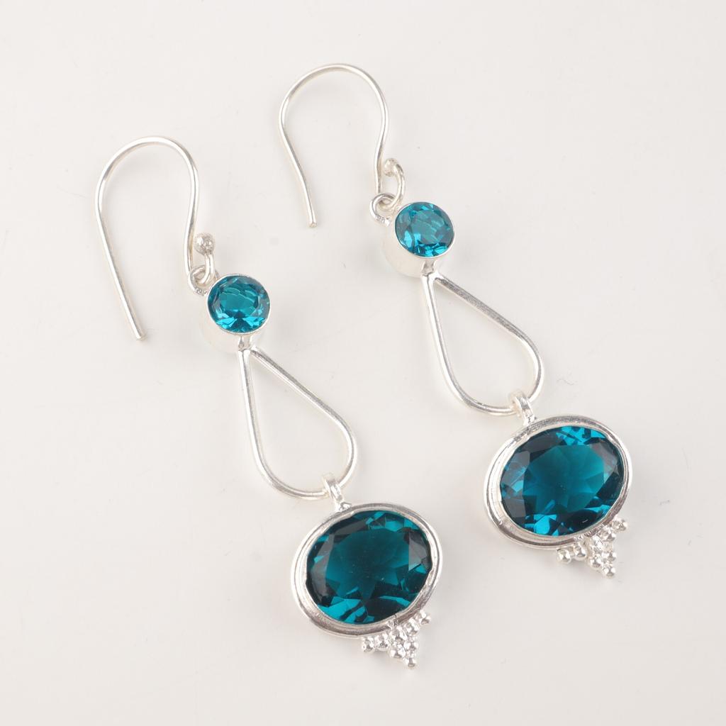 925 Sterling Silver Earrings 2.50" Apatite Natural Gemstone Handcrafted Jewelry EE-132-13