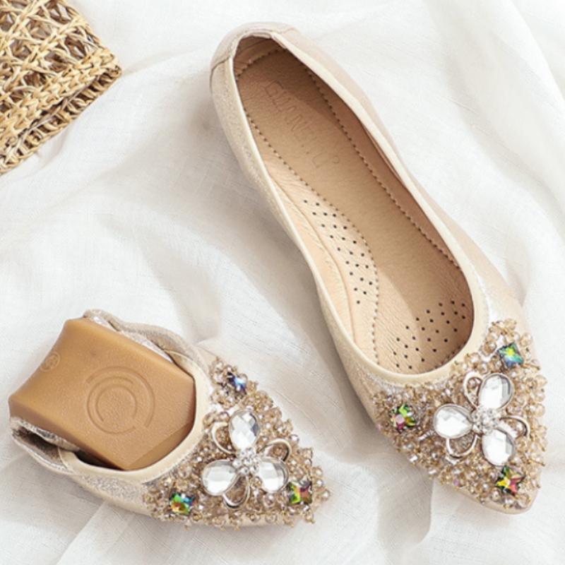 

2025 Размер 34-42 Обувь Женская Весна Складные Балетки Женщины Бабочка Стразы Плоские Туфли для Путешествий Женские Лоферы WSH2549 34