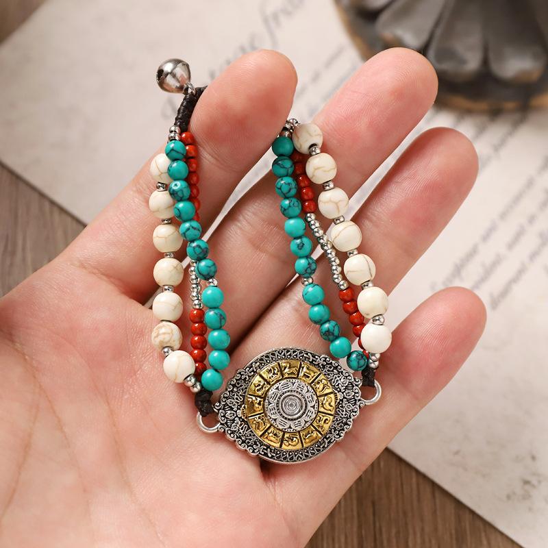 Retro håndlaget vevd armbånd, tibetansk etnisk stil Tianzhu-armbånd, nisjedesign for kvinners tilbehør