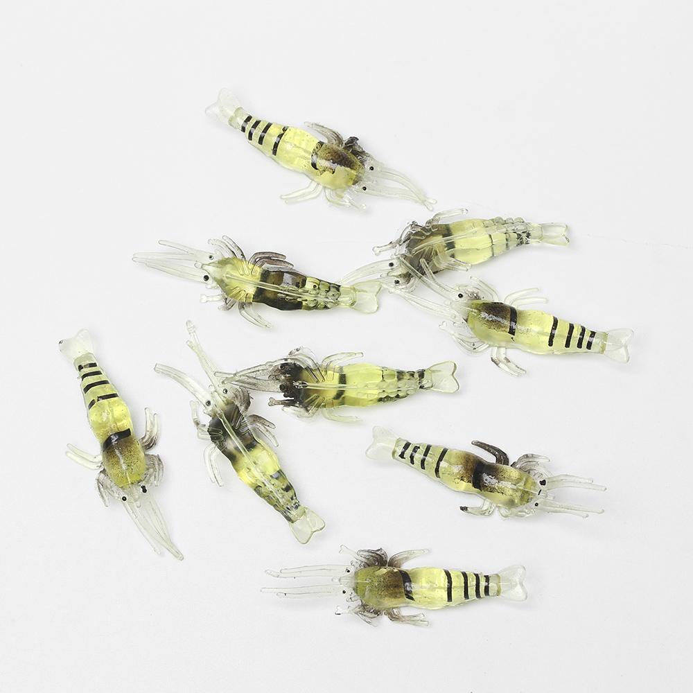 10Pcs Luminous Creative Soft Sea Fishing Prawn Lure Shrimp Fake Bait Hook Worm Silicone