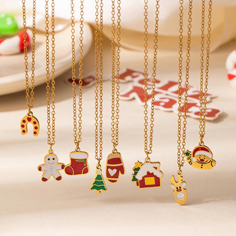 Christmas Cartoon Santa Claus & Reindeer Necklace - Light Luxury Clavicle Chain Pendant