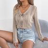 Early Autumn Casual Lace-up, Cut-out Long-sleeved Knitted Sweater, Cardigan for Women's Wear