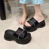 Fashion 7.5CM Fashion Platform High Slippers Women Open Toe Wedges Sandals Summer Soft Slipper Indoor Outdoor Leisure Beach Shoes Black