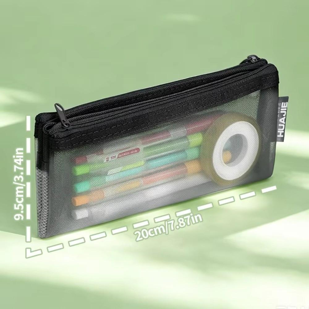 Double Layer Stationery Bag Foldable Pen Bag Portable Makeup Storage Bag School Supplies