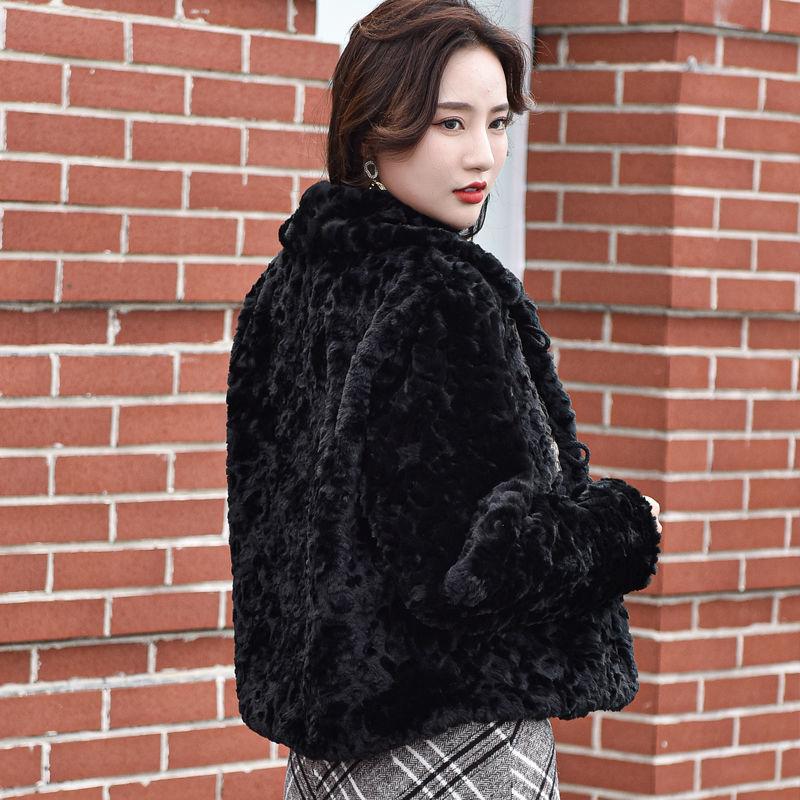 Moda de alta calidad Otoño Invierno nuevo estampado abrigo de felpa piel de oveja femenina esquilando una lana