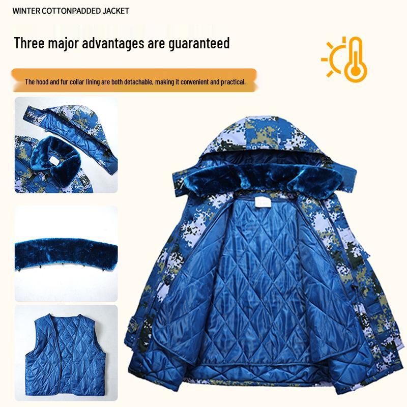 Unisex zimowa bawełniana kurtka kamuflażowa: Gruby, Odpinany, Średniej długości, Wodoodporny, Wiatroszczelny i Odporny na ścieranie