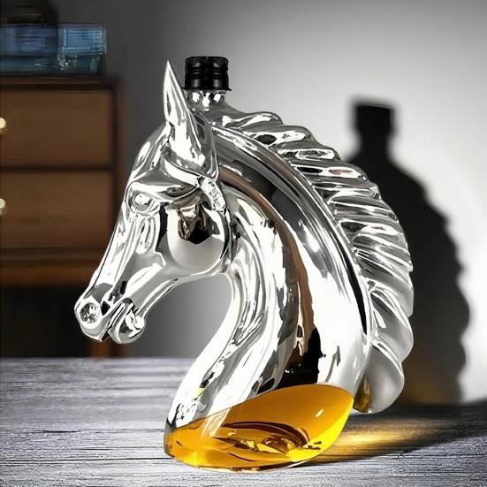 Yousheng Szklany Karafka do Whisky w Kształcie Głowy Konia Kreatywna Szklana Butelka na Alkohol z Silikonowym Zamknięciem 350ml Spersonalizowana Butelka na Prezent dla Miłośników Whisky