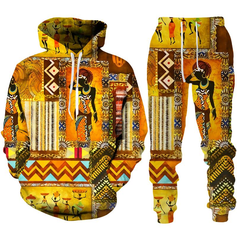 Frühling Herbst Afrikanischer Stil 3D Druck Trainingsanzug Set Mann Frau Hoodie + Hose 2-teilige Sets Dashiki Ethnisch Lässig Pullover Streetwear